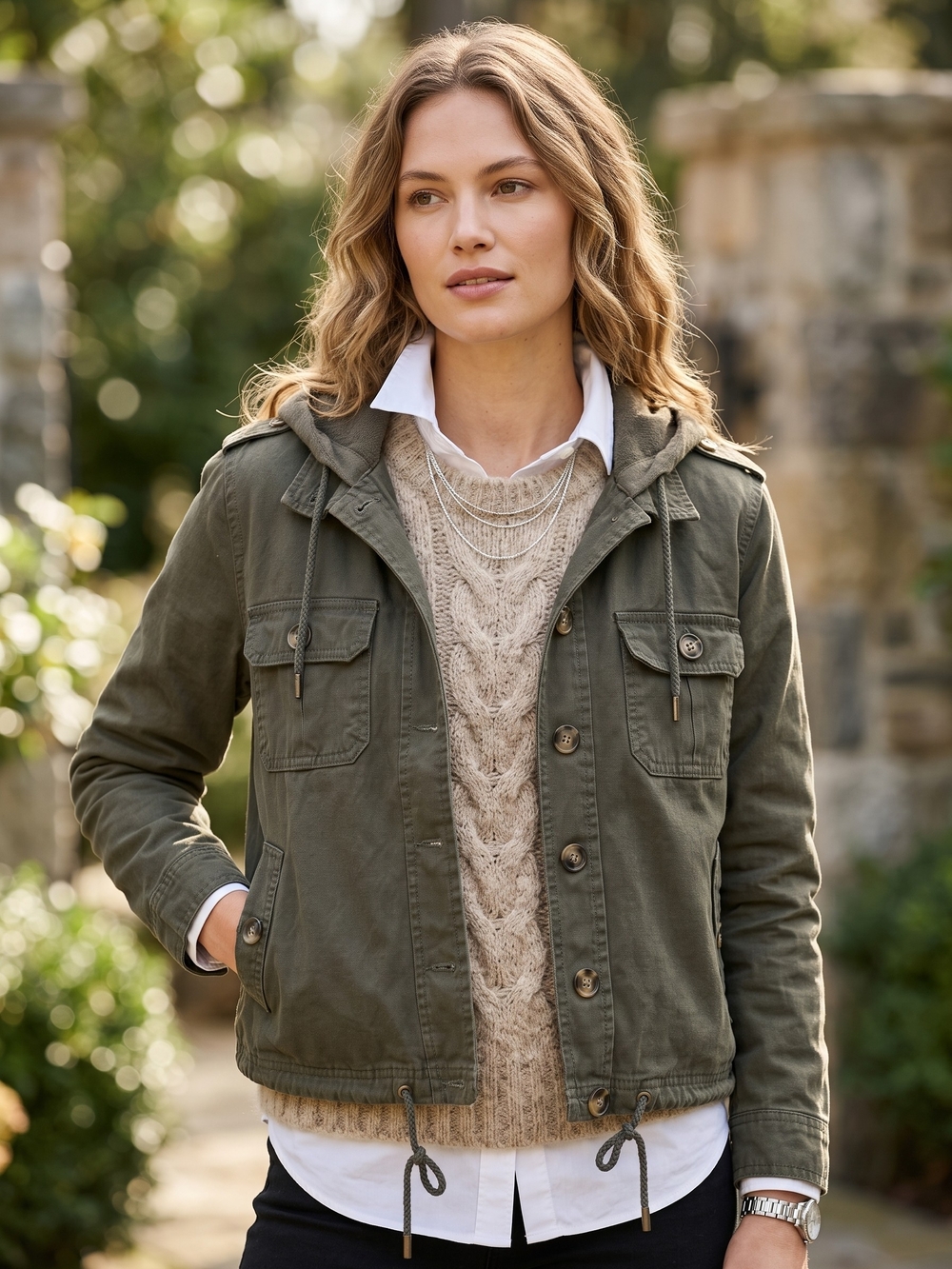 Army Green Cropped Utility Jacket Hooded Cargo Utilitycore Blouson Field Fall
